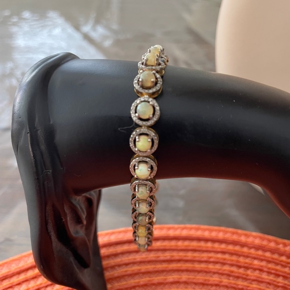 Elegant Gold over Sterling opal Bracelet with tiny CZs